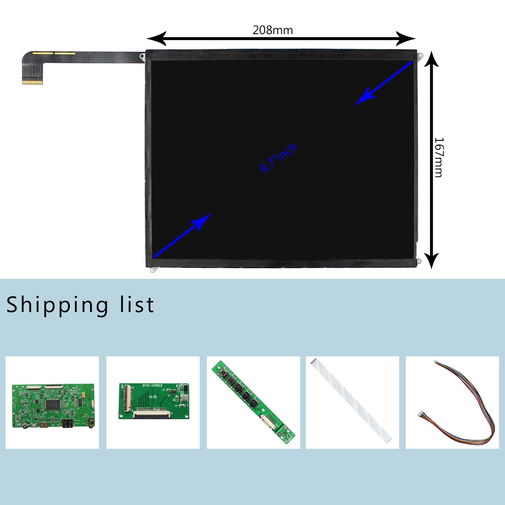 Vsdisplay 9.7 Inch 2048X1536 Ips Lcd Lp097Qx1/ Ltl097Ql01/ Hq097Qx1 With Hd Mi Controller Board Fit For Diy Cabinet Monitor