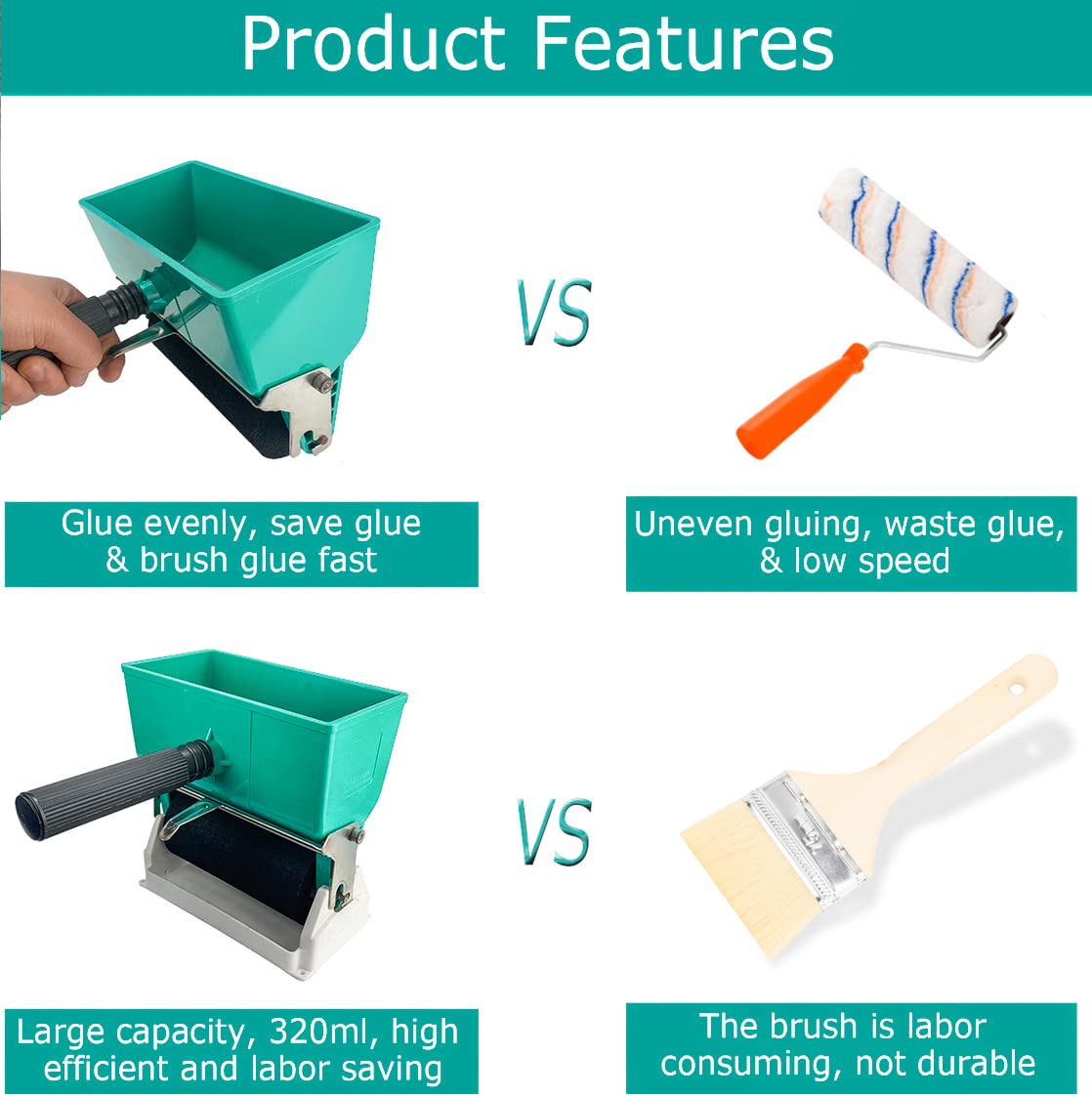 6 Inch Portable Glue Applicator Roller With Paint Bucket Handheld Manual Adhesive Glue Spreader With 2 Foam Wheels For Carpenter