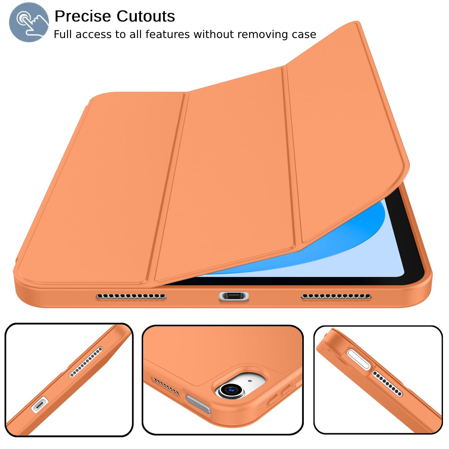 Imieet New Ipad (A16) 11Th Generation Case 11 Inch 2025, Ipad 10Th Generation Case 2022 10.9 Inch With Pencil Holder, Trifold Stand Smart Cover With Soft Tpu Back,Auto Wake/Sleep(Oragne)