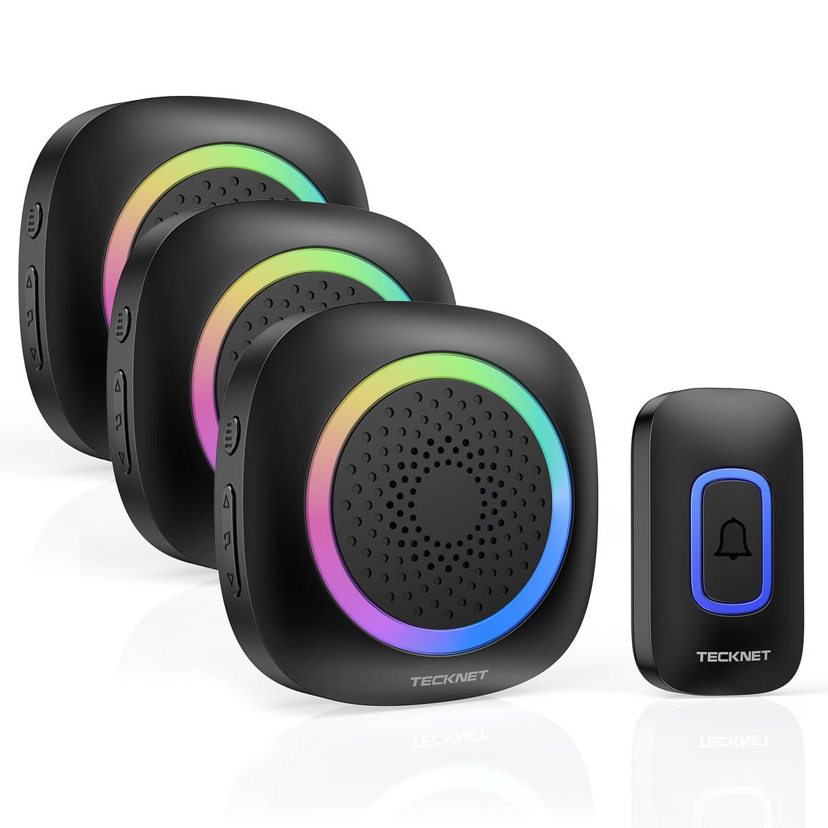 Tecknet Wireless Doorbell With 3 Portable Doorbells With Rgb Light, Battery Powered Ip66 Waterproof Door Chime Kit, 1300Ft Wirel