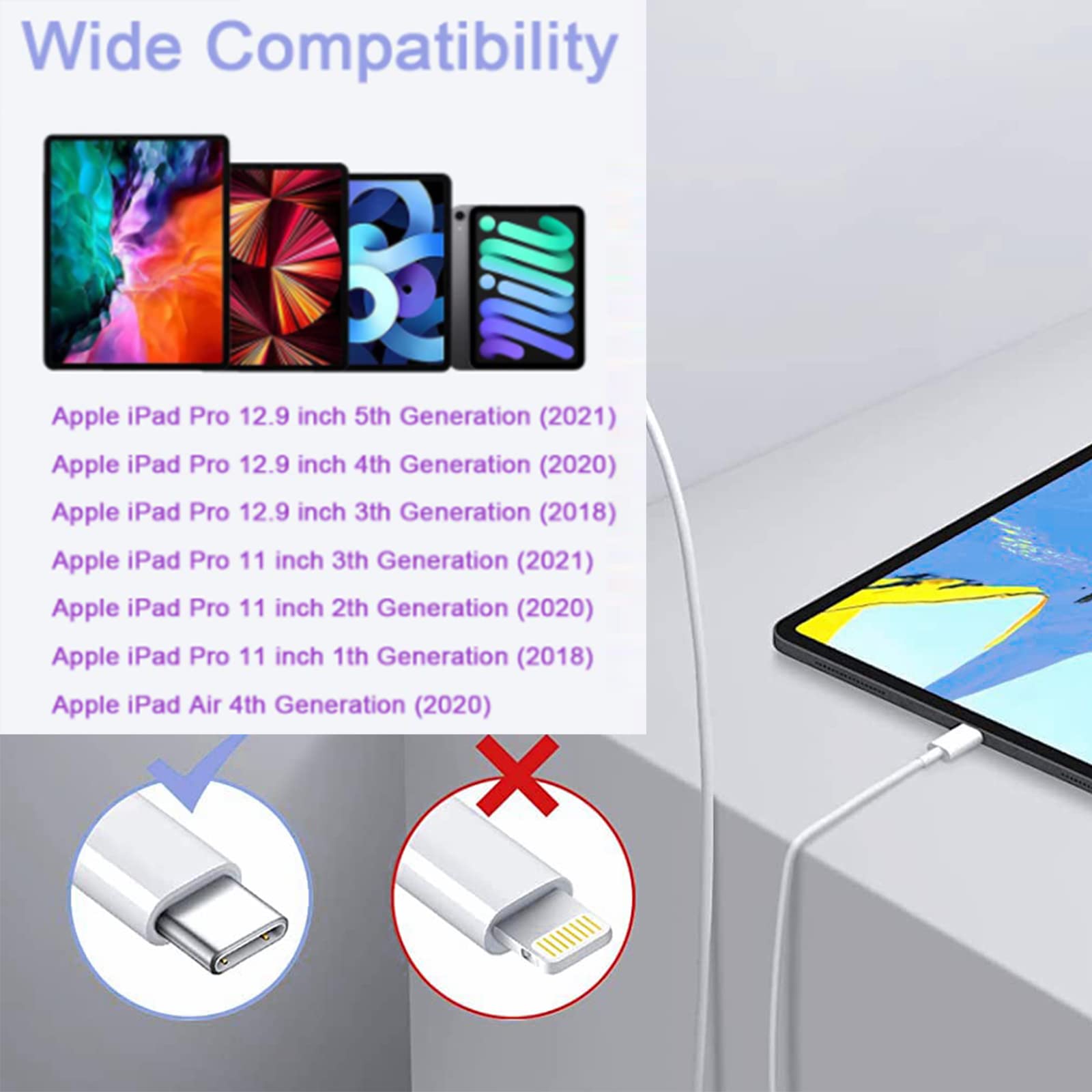 3 Pack Car Carplay Cable For Iphone 15 15 Pro Max 15 Plus Cable, Usb A To Usb C For Carplay Usb C Cord, Ipad Usb C Cable 10Th Gen Ipad Pro Ipad Air 5Th 4Th Mini 6Th Gen Car Charger Charging Cord