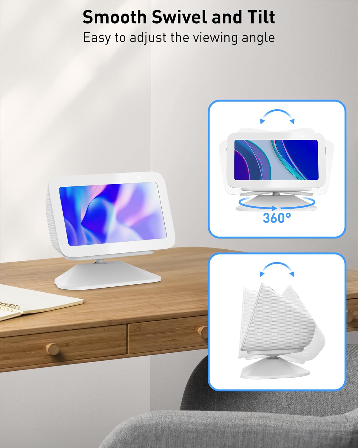 Maxonar Stand For Echo Show 5 (3Rd Gen), Adjustable Tilt Swivel Stand Anti Slip Base Strong Magnetic Compatible With 2023 Release Show 5 Smart Speaker  White