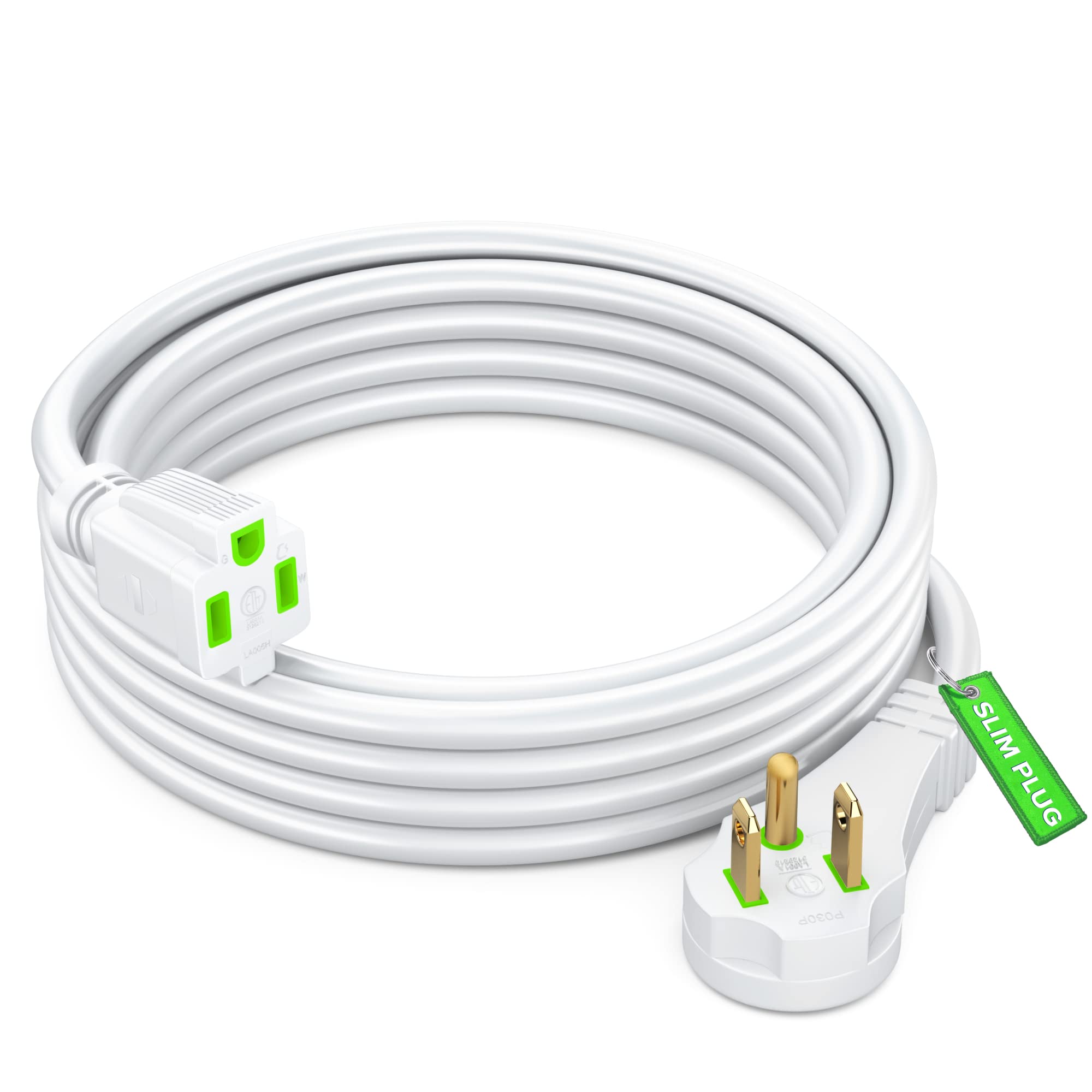 Maximm Flat Plug Extension Cord 6 Ft With Slim Space Saving Plug Design, Low Profile Extension Cord 14Awg (White)