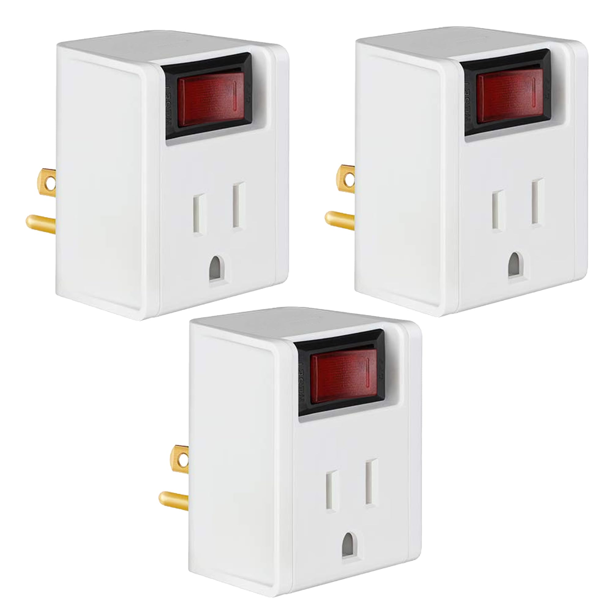Grounded Single Outlet Power Adapter with Illuminated On/Off Rocker Switch, 3 Prong Electrical Plug Outlet Switch Current Tap (3