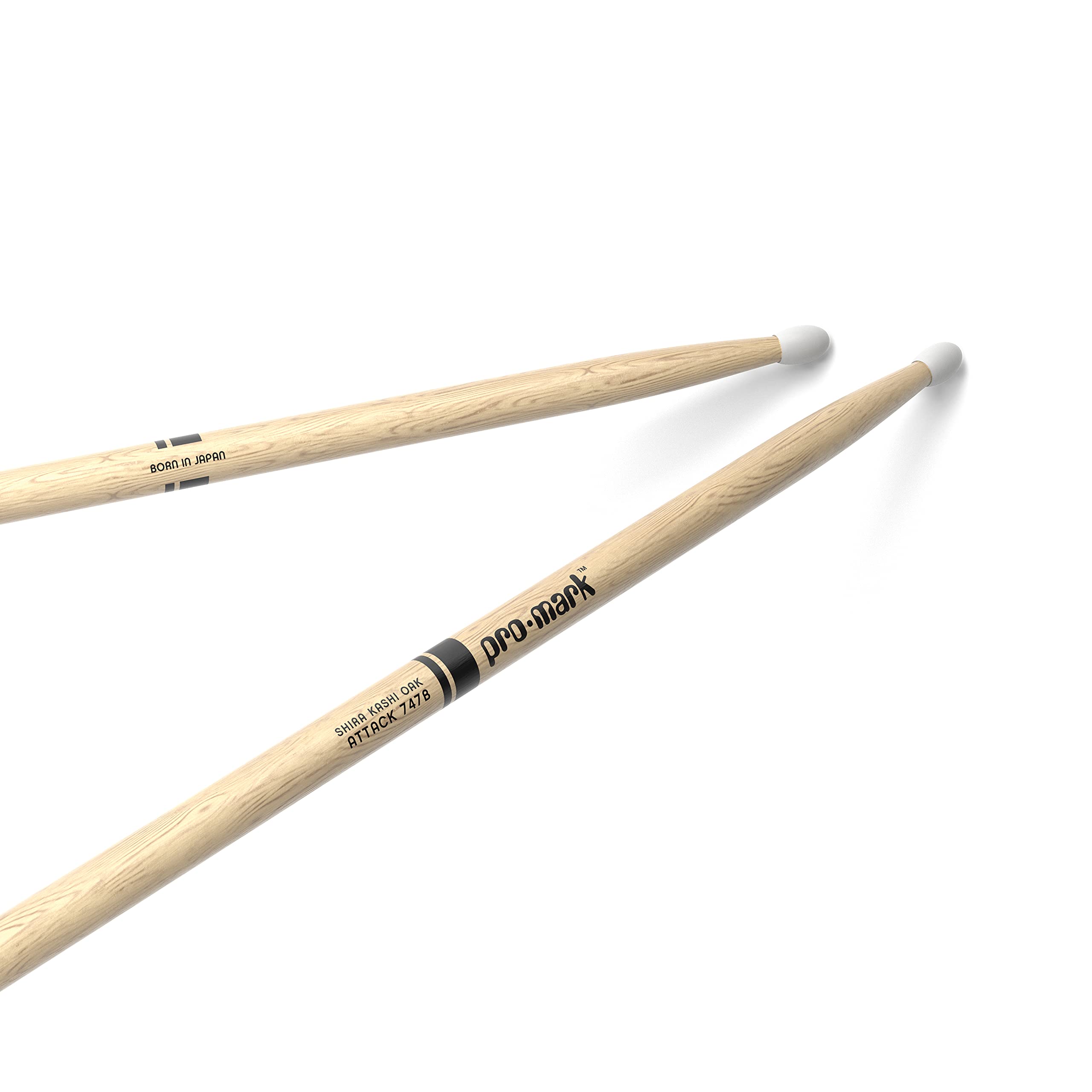 ProMark Drum Sticks - Classic Attack 747B Shira Kashi Oak Drumsticks, Oval Nylon Tip, One Pair
