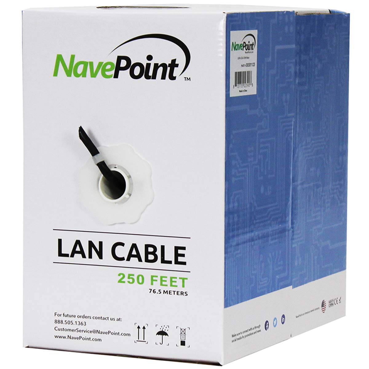 Navepoint Cat6 Ethernet Cable   Cca Bulk Cat6 Cable 250Ft Ethernet Cable, 550Mhz, 23Awg 4 Pair, Unshielded Twisted Pair (Utp), S