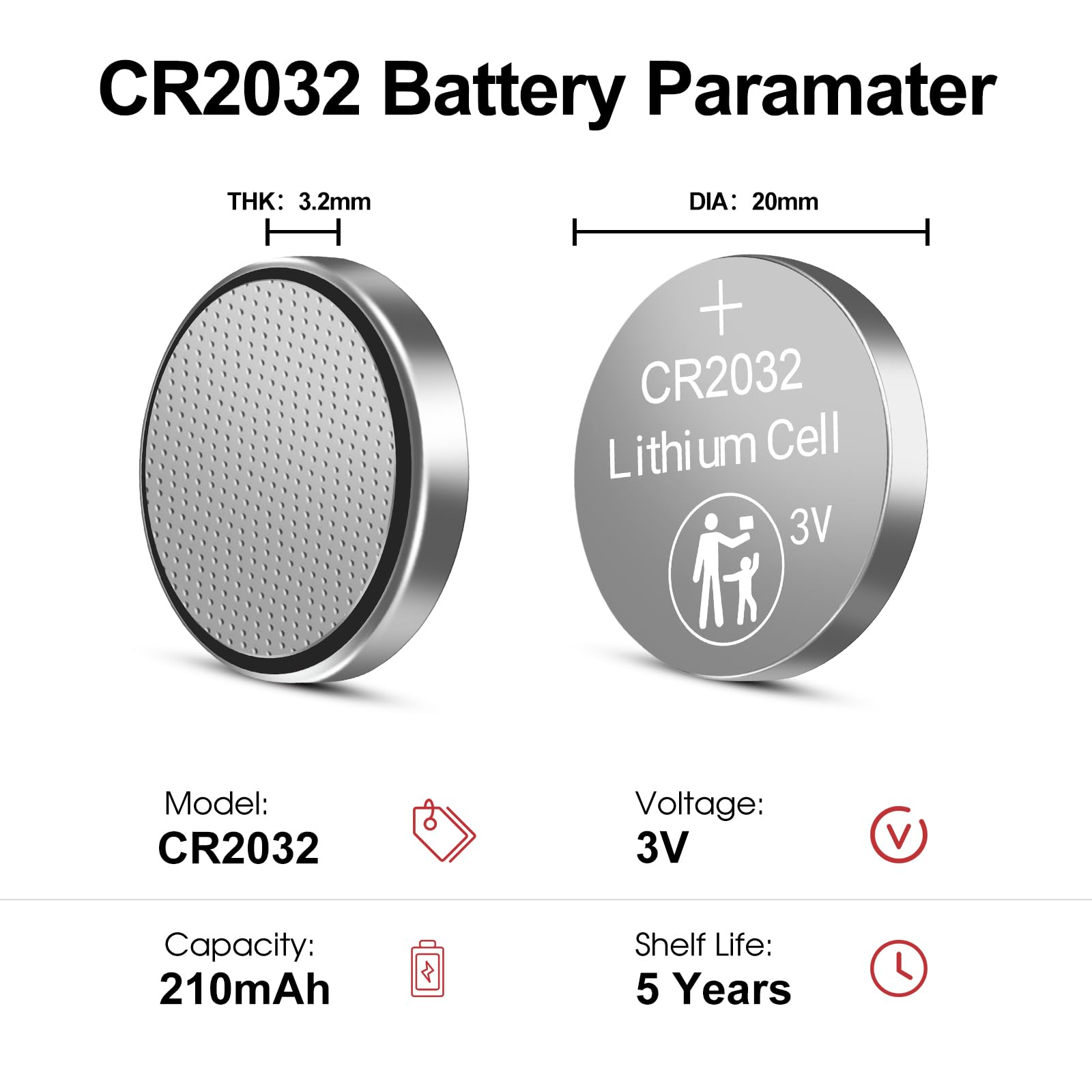 Cr2032 3V Lithium Battery, 20 Pack, 3V Button Cell Battery, Lithium Coin Battery For Watches, Calculators, Car Remote, Key Fob