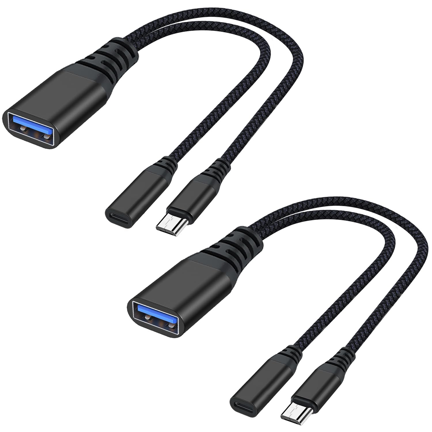 AreMe 2 Pack OTG Cable Adapter for Fire TV Stick 4K, Powered Micro USB to USB OTG Cable for Android Phone Tablet and More Host D