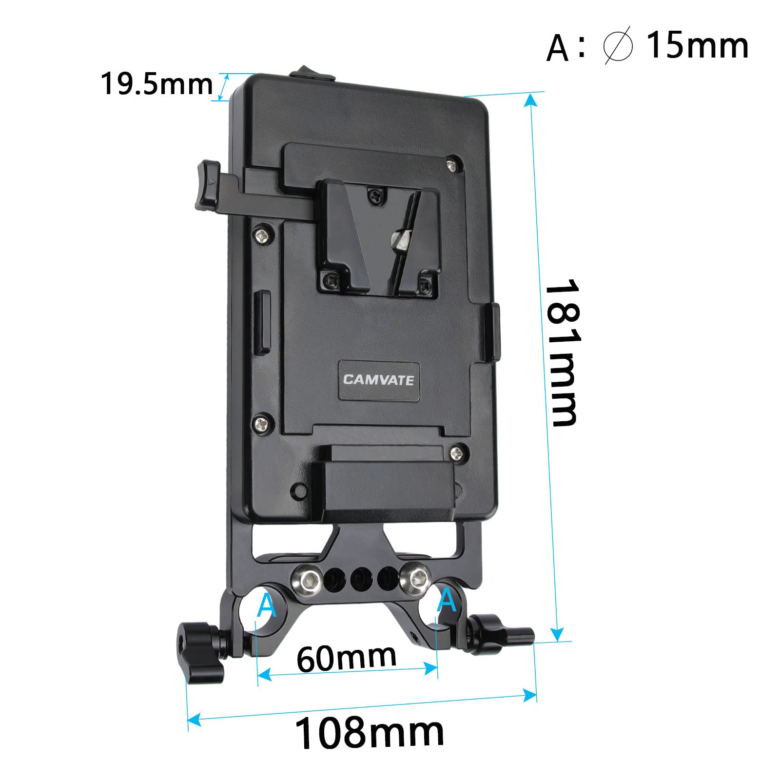 Camvate V Lock Mounting Plate Power Supply Splitter With 15Mm Rod Clamp - 1524