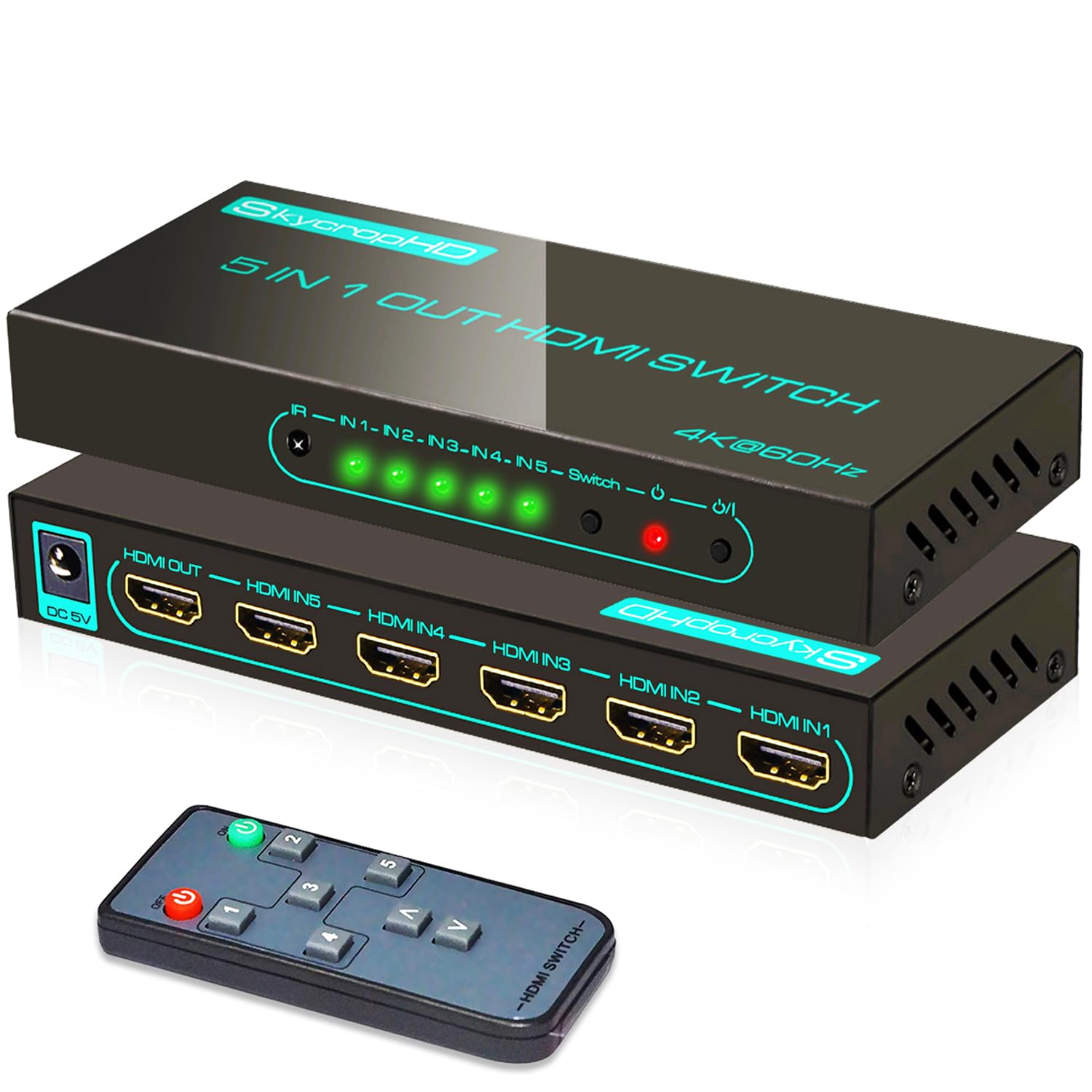 (Newest Version) 4K@60Hz Hdmi Switch, Skycrophd 5 Port Hdmi 2.0 Switcher With Remote Support Auto Switch, Hdr10, Dolby Vision, D