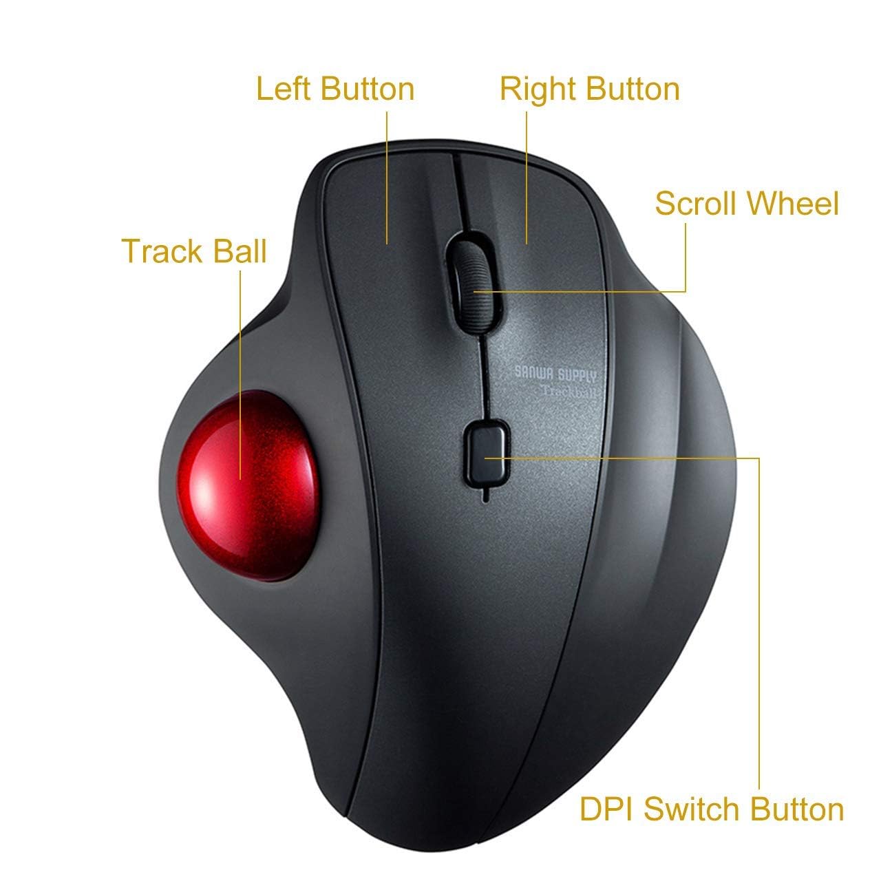 Sanwa 2.4G Wireless Ergonomic Trackball Mouse, Optical Vertical Rollerball Mice, Silent Buttons, 34Mm Trackball, 600/800/1200/1600 Adjustable Dpi, Compatible With Macbook, Laptop, Pc, Windows, Macos