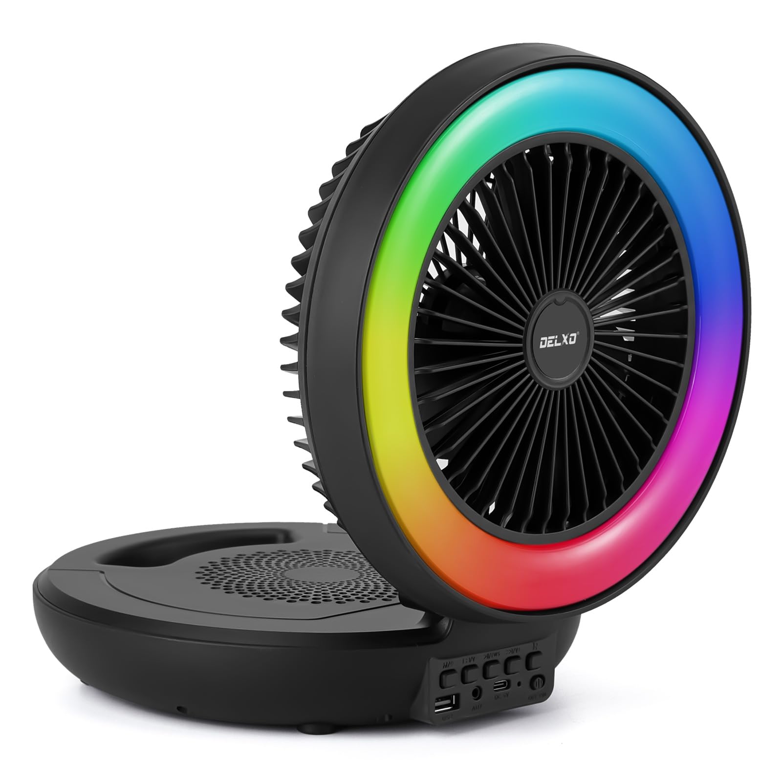 Delxo Bluetooth Speaker With Led Night Light For Bedroom,Wireless Bluetooth Speakers With Desk Fan Rechargeable,Portable Bluetoo