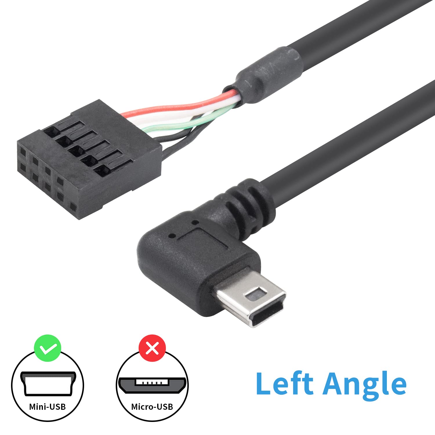 Duttek 1.65Ft/50Cm Mini Usb Male To 9 Pin Motherboard Female Adapter Cable, 2 Pack, High Speed, Black, Indoor Use, Compatible Wi