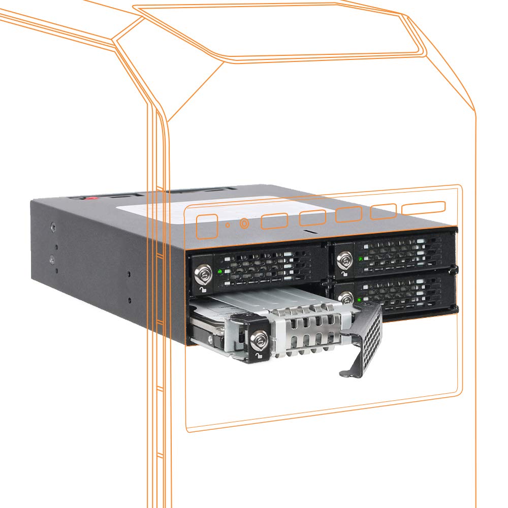 Icy Dock 4 Bay 2.5In Sas/Sata Hdd/Ssd Mobile Rack Enclosure For 5.25 Bay (With Keylock) | Tougharmor Mb994Sk-1B