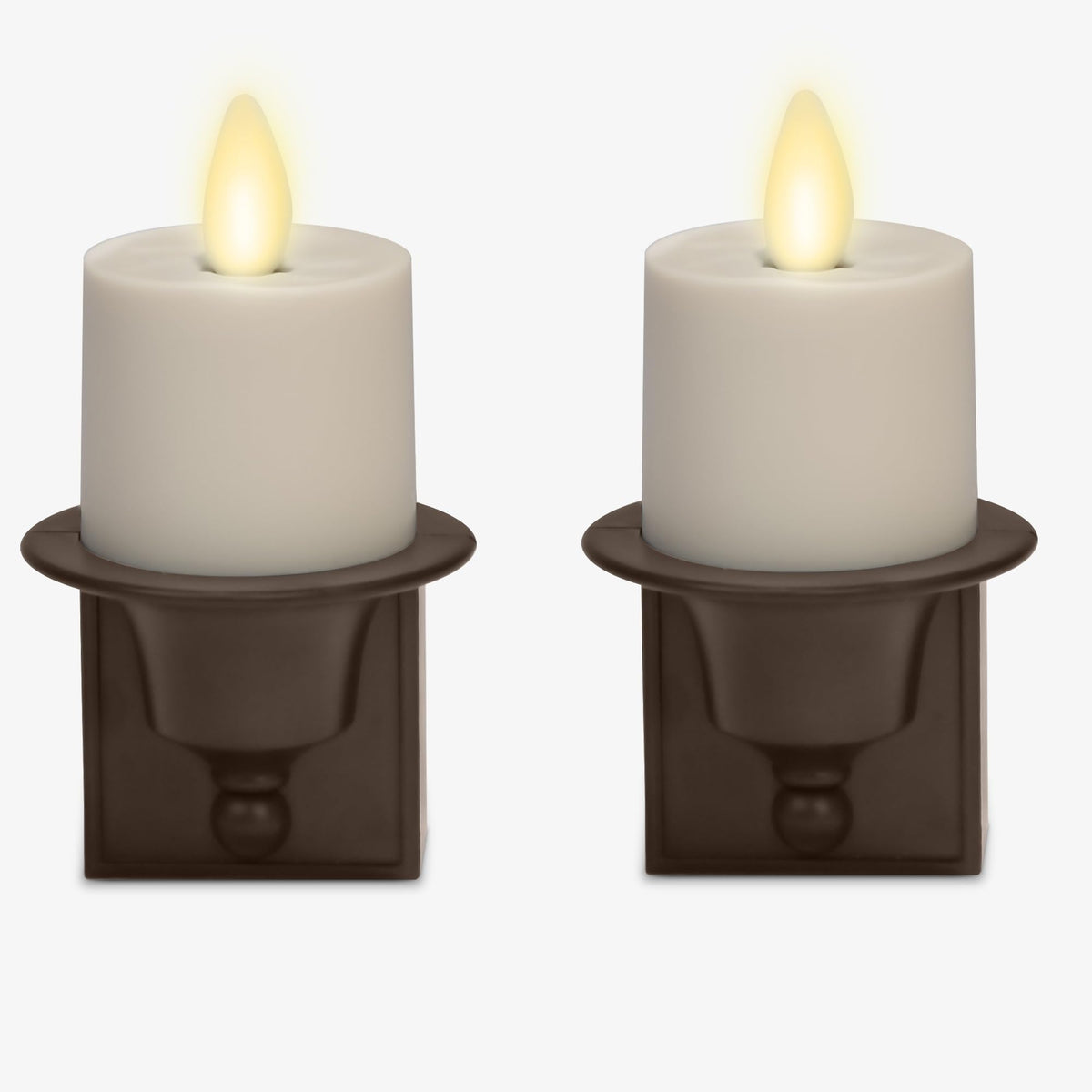 Luminara Set Of 2 Flameless Candle Nightlight (Bronze) Plugs Into Vertical Outlet Only - Dusk To Dawn Sensor Auto Switch On/Off
