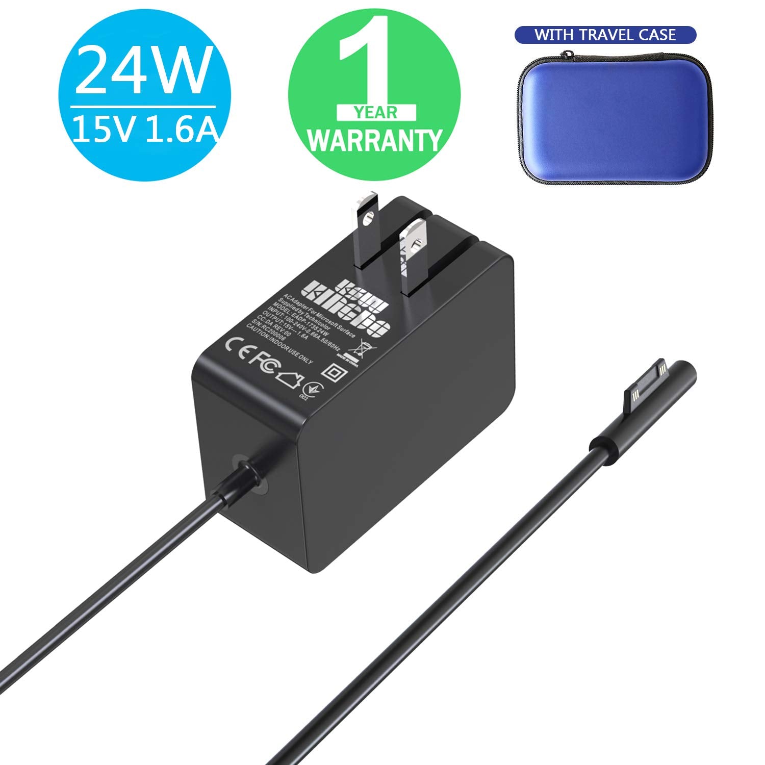 Surface Go Charger,Surface Go Power Supply Adapter 24W 15V 1.6A Charger For Surface Go 3/2/1 Surface Pro 4 Core M3 Surface Pro 3 Core M3 Surface Pro 5 Core M3 Tablet Surface Laptop Core M3 Travel Case