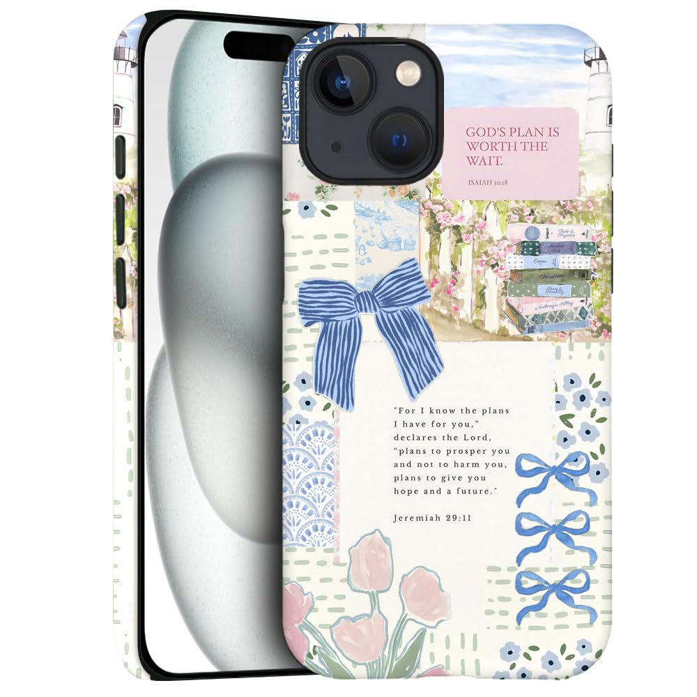 Case for iPhone 14 Plus - Slim Fit Anti-Scratch Phone Case for Girl Women - Christian Blue Bow God Religious (Frosted)