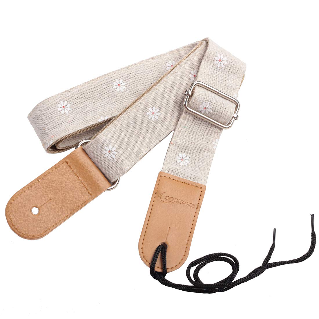 Longteam Simple Linen Leather Ukulele Strap Adjustable Length Durable Uke Straps with Nail, Rope, Picks (Daisy)