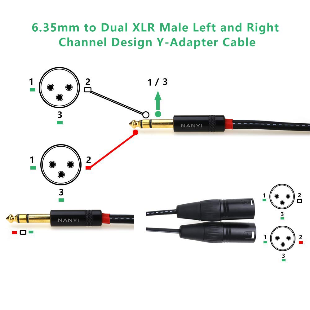 Nanyi Xlr Microphone Splitter Audio Cables 3.5Mm To 2Xlr Male Trs Stereo Male To Two Xlr Male Interconnect Audio Microphone Cabl