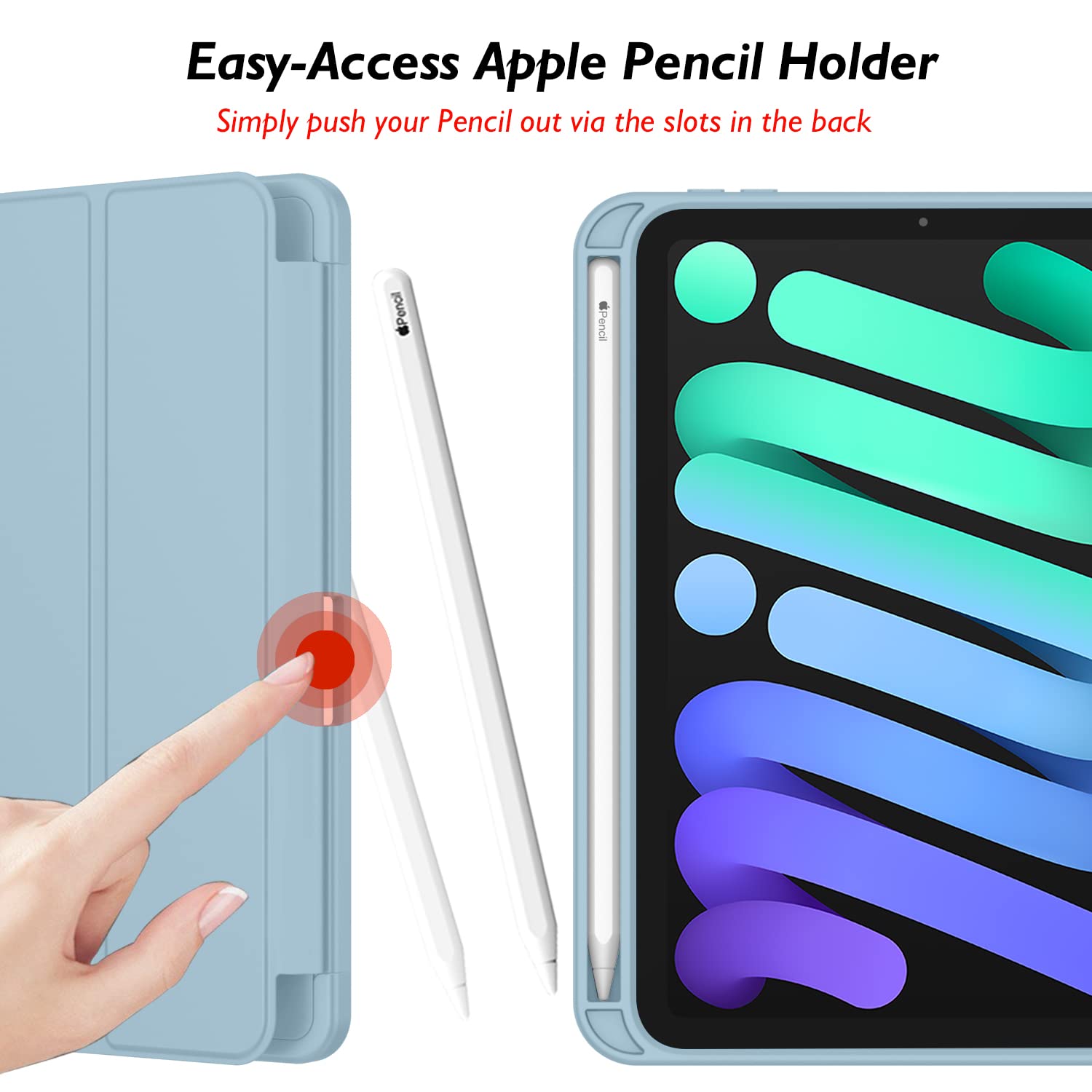 Imieet Ipad Mini 7 Case 2024 (A17 Pro), Ipad Mini 6 Case (8.3 Inch,2021 Model), Ipad Mini 7Th/6Th Generation Case With Pencil Holder, Trifold Stand Smart Case With Soft Tpu Back,Light Blue