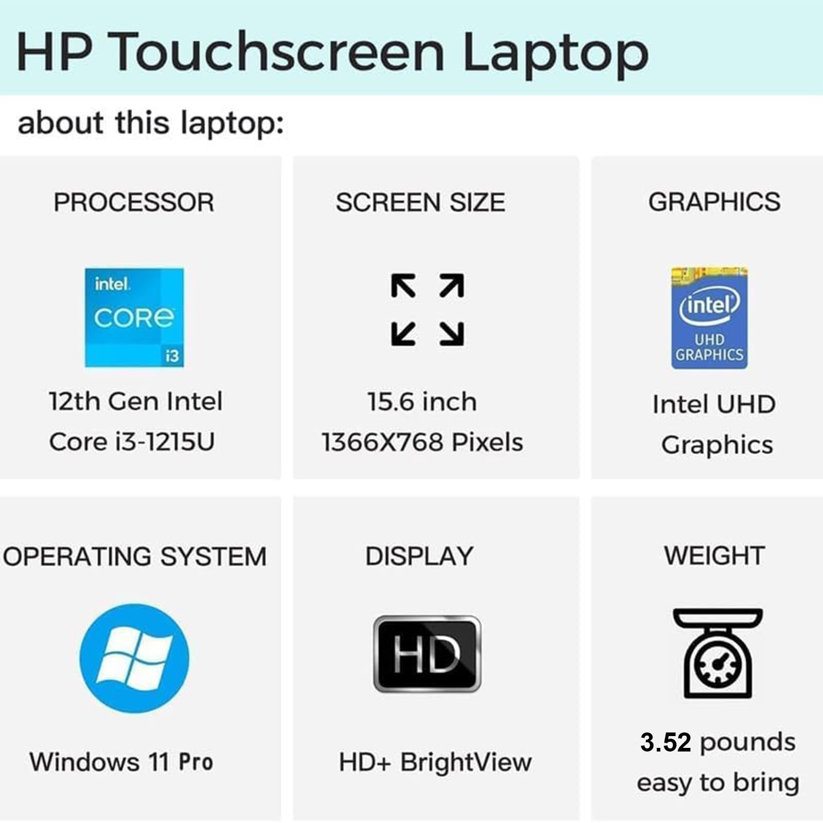 Hp 2024 15.6'' Touchscreen Laptop, Business Laptop, Intel Core I3-1215U, 32Gb Ram, 1Tb Ssd, Intel Uhd Graphics, Long Battery Lif