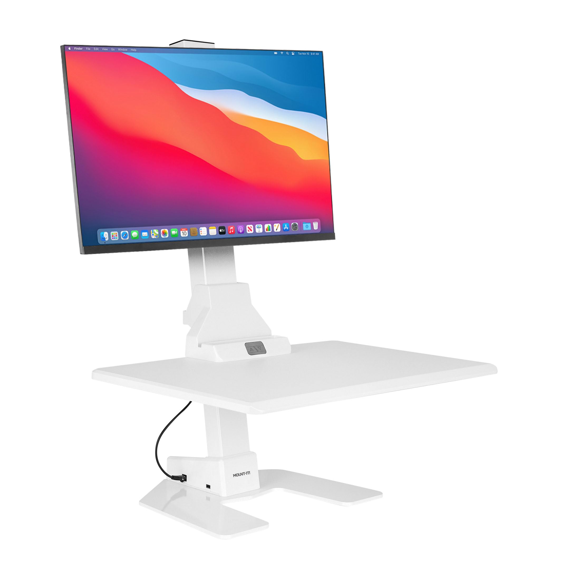 Mount-It! Electric Standing Desk Converter, Adjustable Tabletop Sit Stand Desk Riser with Single Monitor Mount for Monitors up t