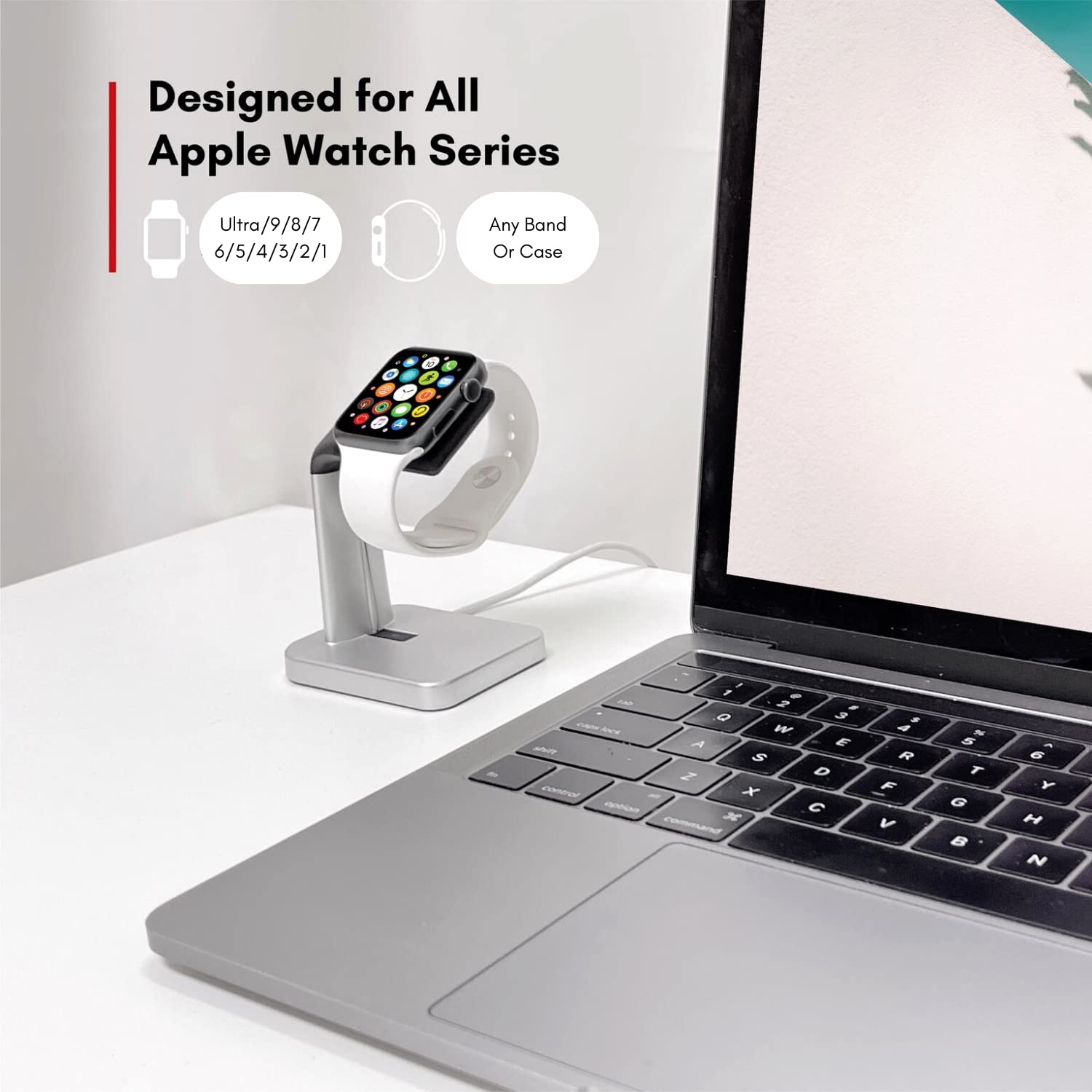 Macally Apple Watch Stand For Series Ultra, 9, 8, 7, 6, 5, 4, 3, 2, 1, Se (44Mm, 42Mm, 40Mm, 38Mm)   Sleek Nightstand For Apple