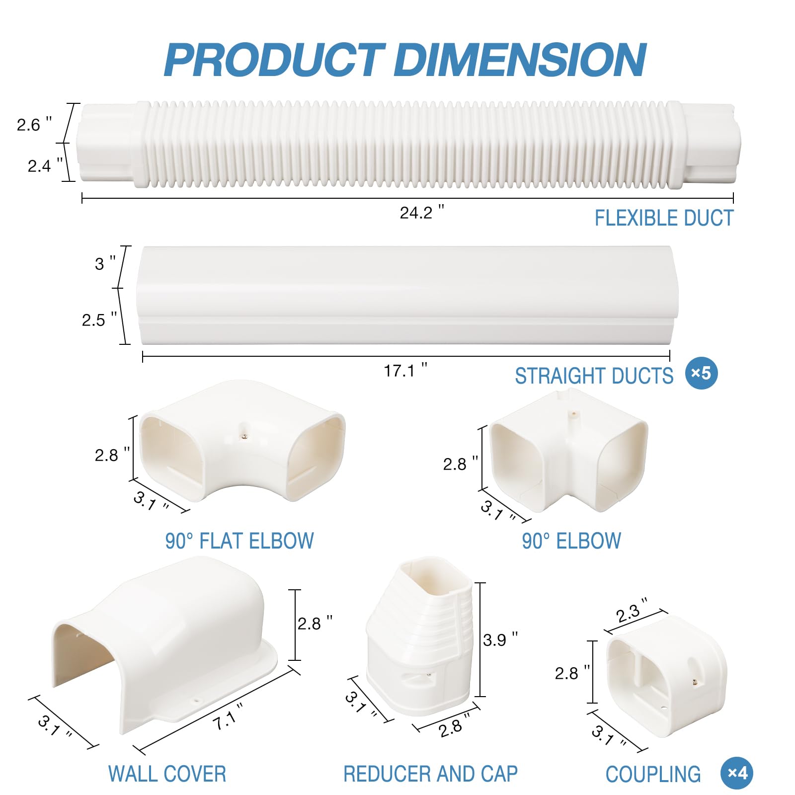 Hoxha 3'' W 10Ft L Mini Split Line Set Cover Kit Air Conditioners Decorative Pvc Slim Line Cover For Central Ac & Heat Pumps Sys