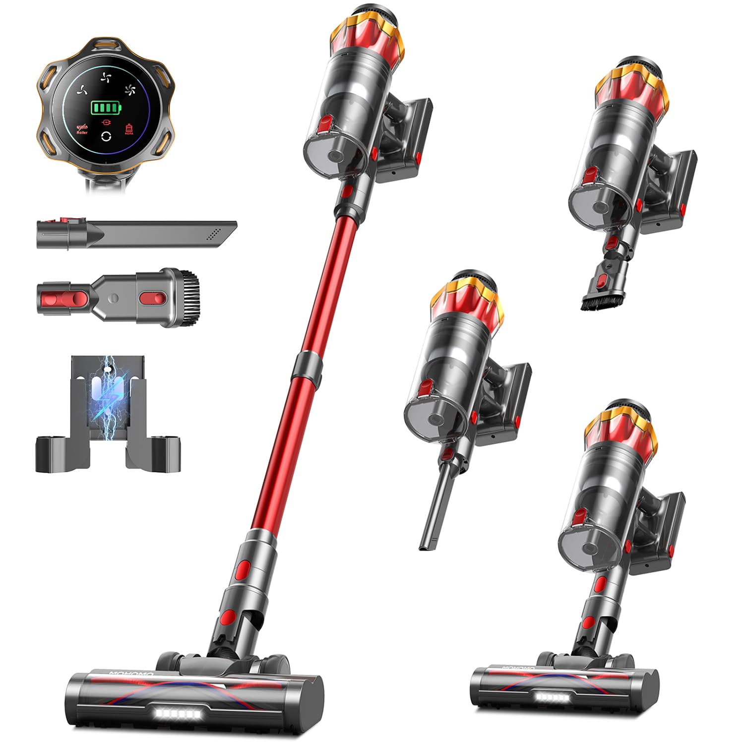 Cordless Vacuum Cleaner, 600W 50KPa 70Mins Vacuum Cleaners for Home, Self-Standing Stick Vacuum with Anti-Tangle Brush & OLED To