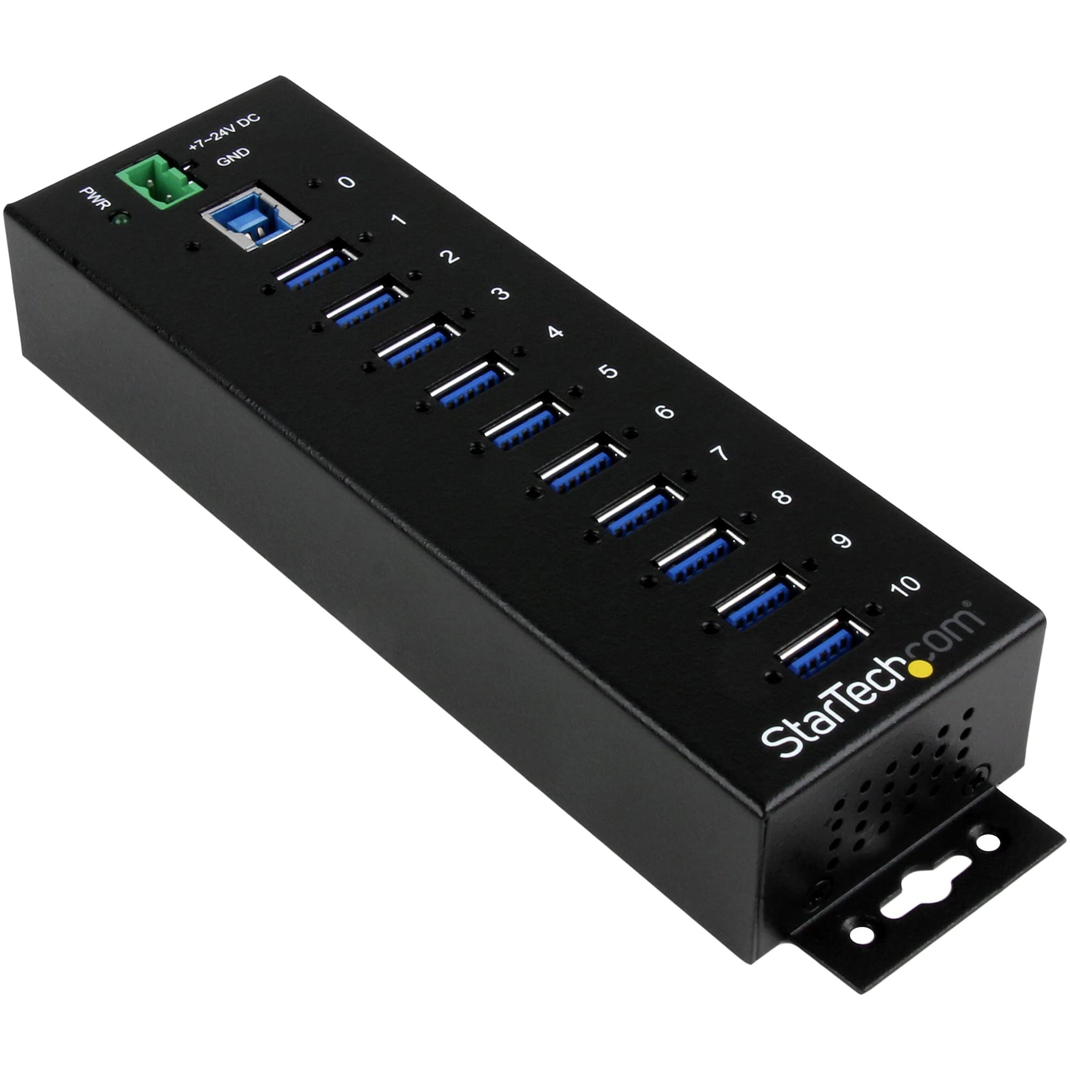 StarTech.com 10-Port USB 3.0 Hub - 5Gbps - Metal Industrial USB-A Hub with ESD & Surge Protection - Din Rail, Wall or Desk Mount