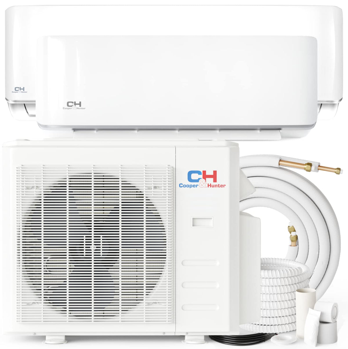 Cooper  Hunter Dual Zone 12000 18000 Btu Ductless Mini Split Air Conditioner And Heater Full Set With 25Ft Installation Kits (36