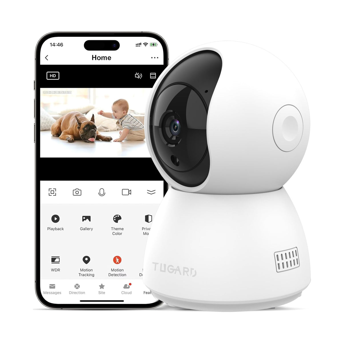 Tugard Security Camera, 2Mp Indoor Camera 355 Pet Camera For Home Security With Phone App, Baby Camera W/Motion Tracking,2-Way A