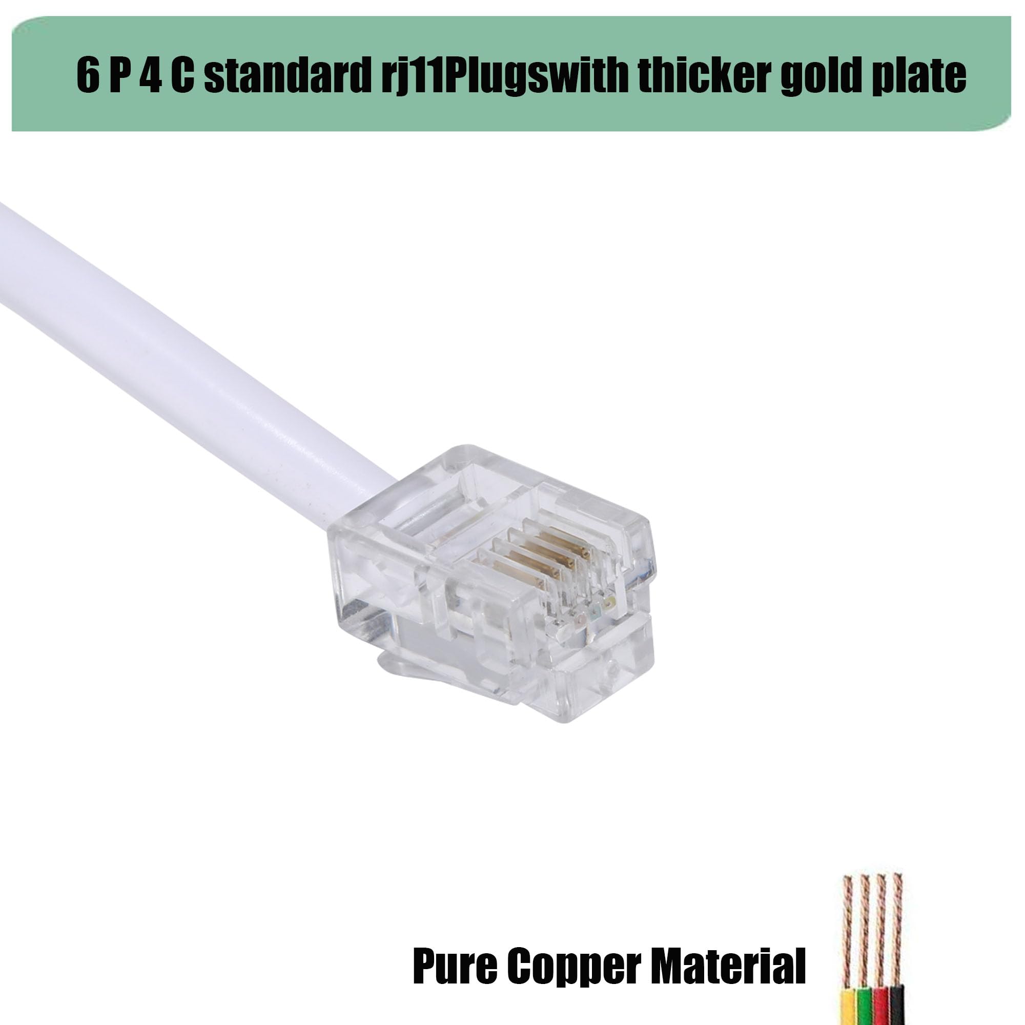 Toyayayo Long Telephone Extension Cord Phone Cable Line Wire, With Standard Rj11 Plug And 1 In Line Couplers And 25 Cable Clip H