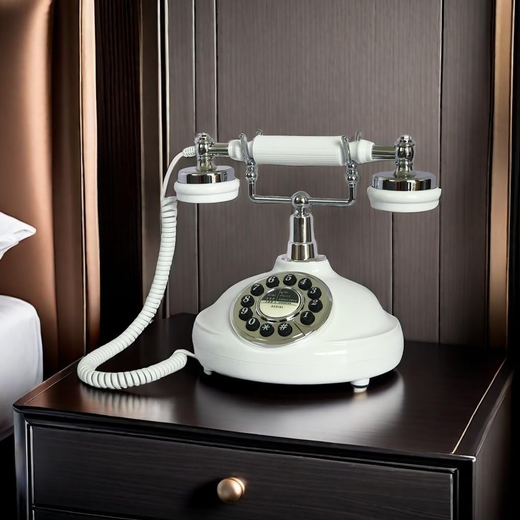 Retro Landline Phone, Corded White Classic Vintage Phone, Old Fashion Telephone Set For Home/Office/Hotel, Wired Antique Telepho