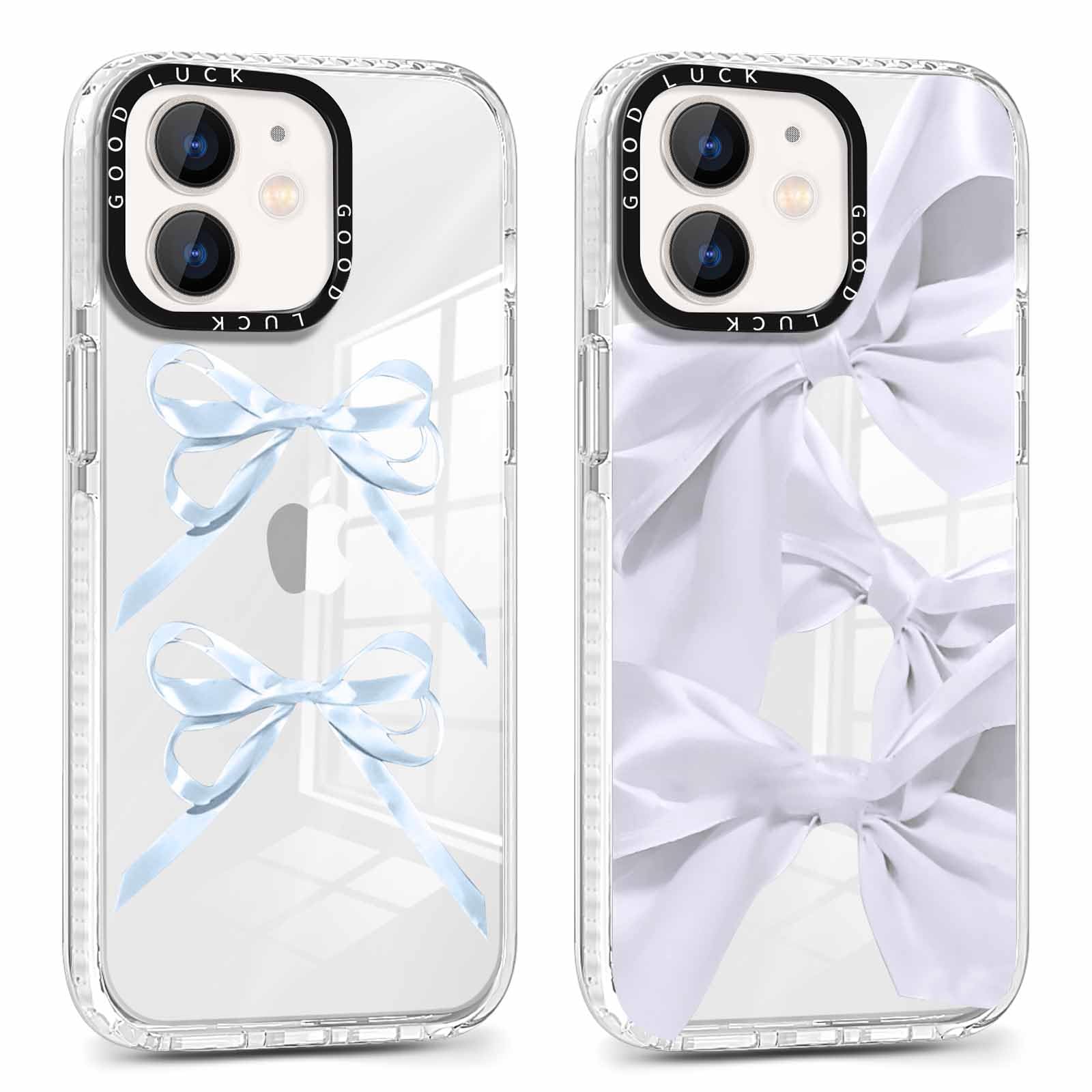 Rumdey 2 Pack Clear Bow Phone Case For Iphone 12 Mini 5.4 Inch, Cute Aesthetic Pattern Design Protective Soft Slim Shockproof Tp