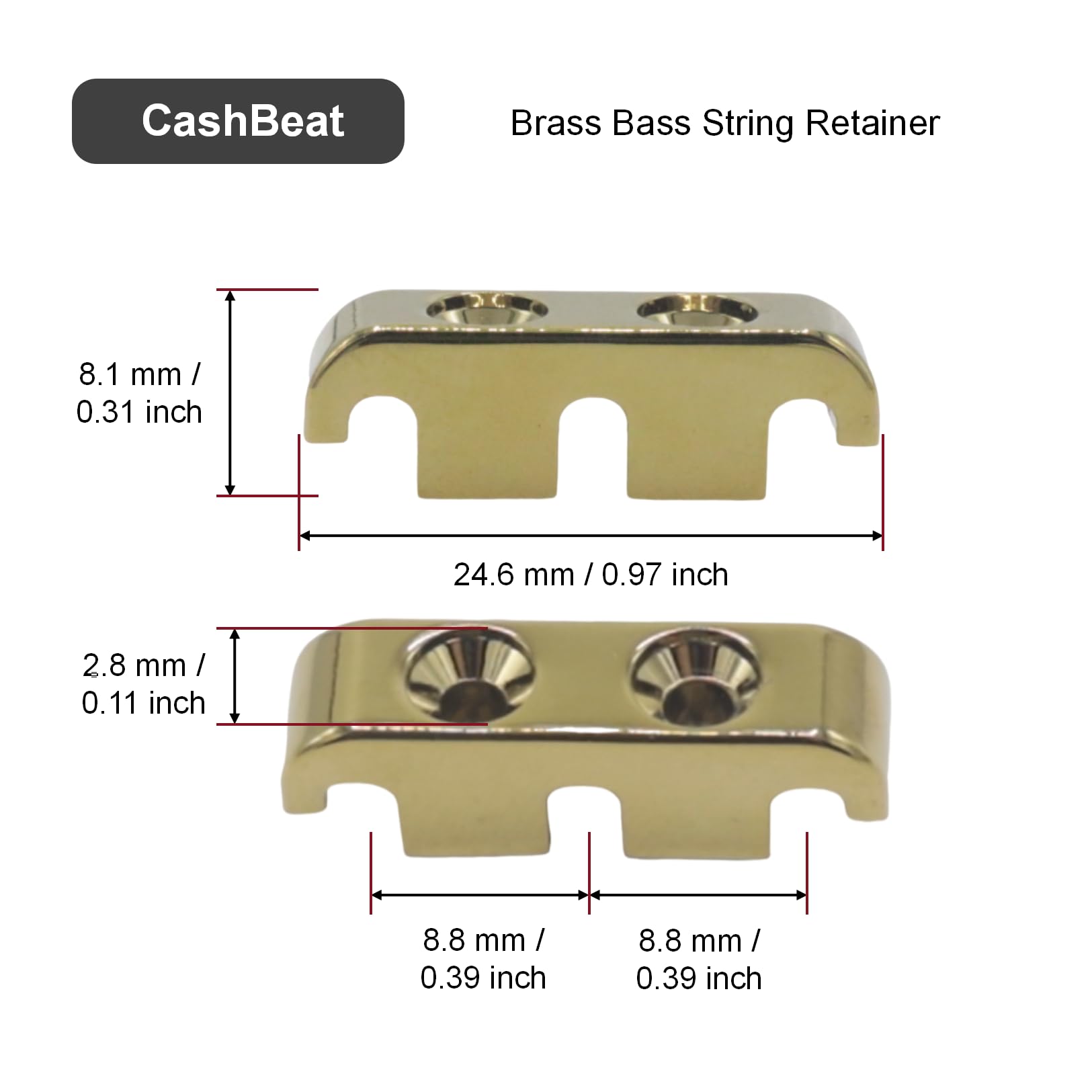 Cashbeat Brass Bass String Retainer, String Tree With Mounting Screws (For Electric/Precision Bass)