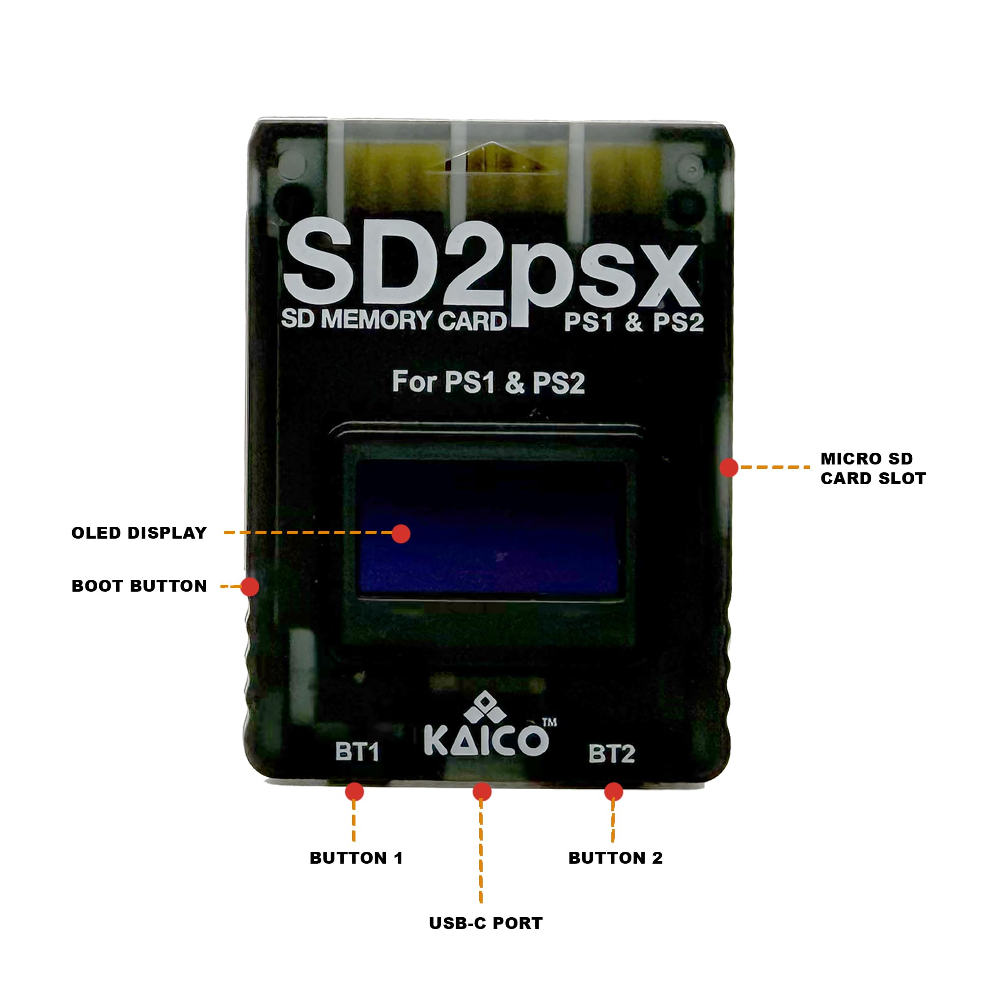 Kaico Psxmemcard Gen2 Memory Card Compatble With Playstation 1 & 2- Firmware Upgradeable - Unlimited Storage - Includes An 8Gb M