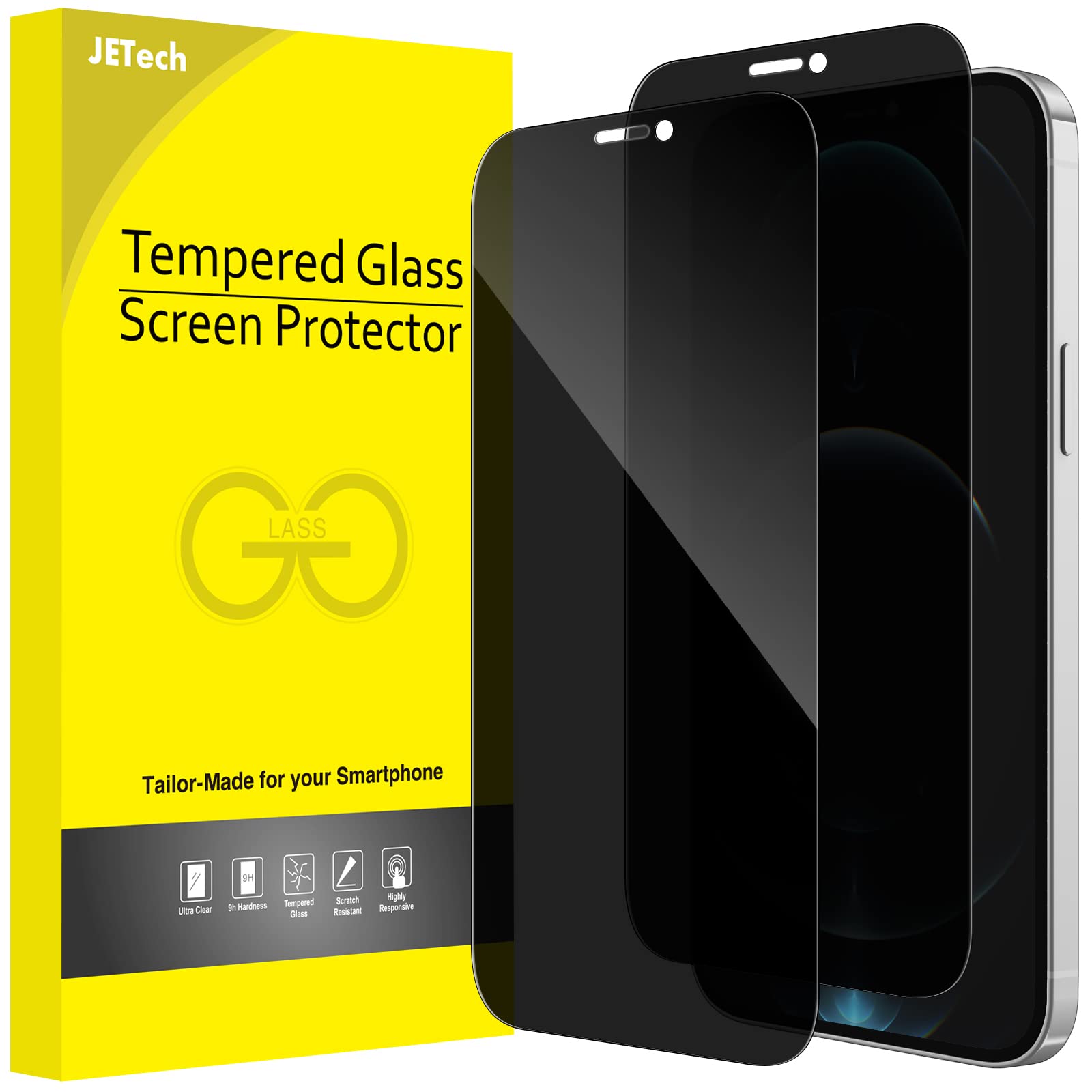 Jetech Privacy Full Coverage Screen Protector For Iphone 12 Pro Max 6.7 Inch, Anti Spy Tempered Glass Film, Edge To Edge Protect