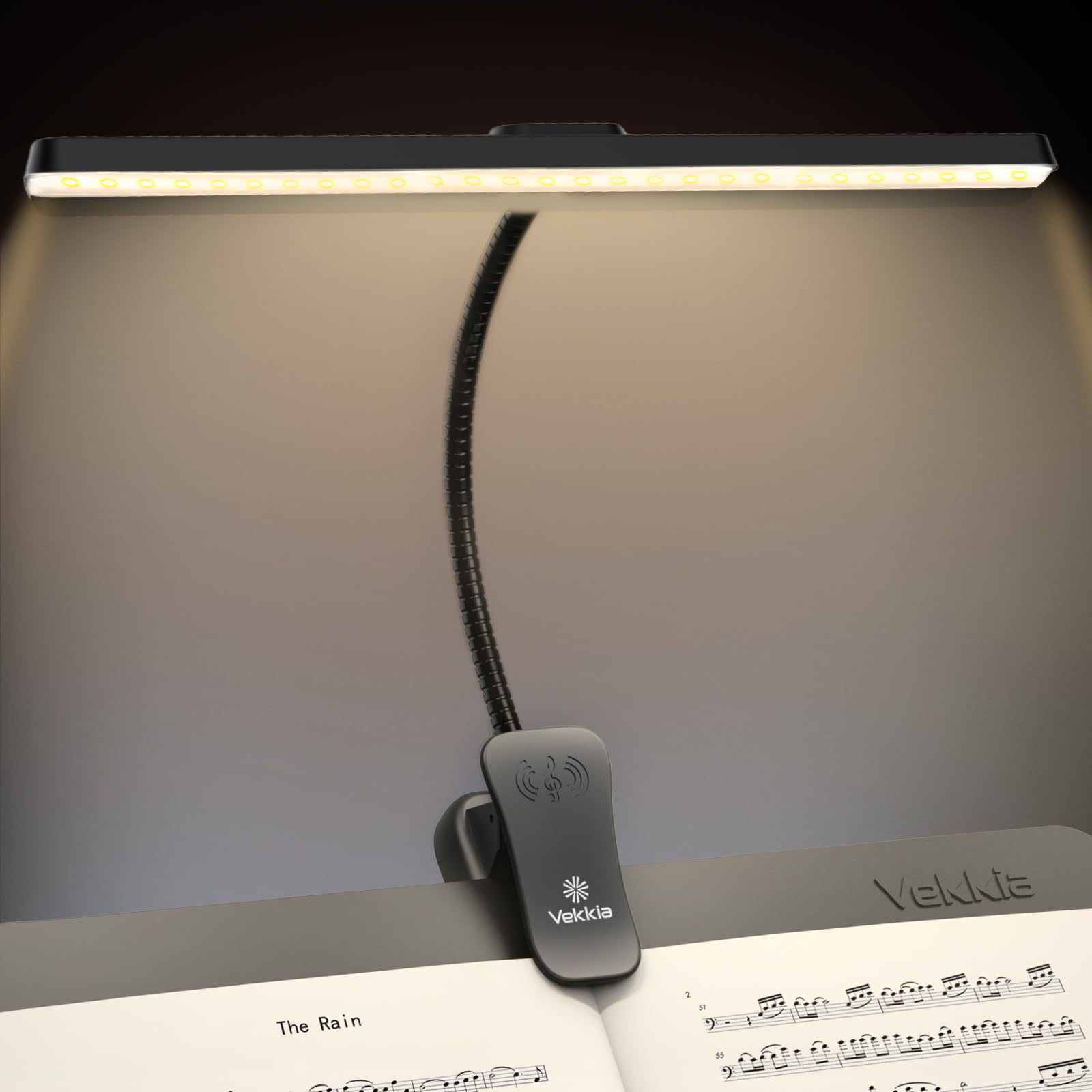 Vekkia Professional 88 LED Rechargeable Music Stand Light - Foldable Clip-on Lamp, Eye-Protective, 5 Brightness & 3 Color Temp A
