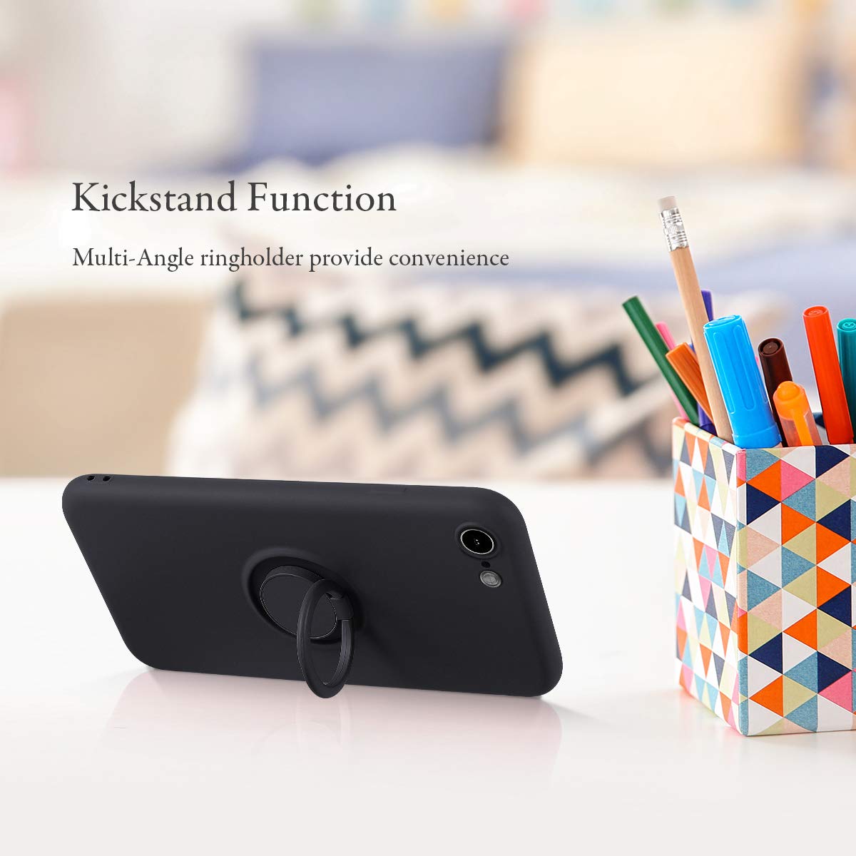 Ueebai Case For Iphone Se 2022 5G/7/8/Se 2020, Slim Liquid Silicone Phone Case With Ring Holder Kickstand Hand Strap Magnetic Ca