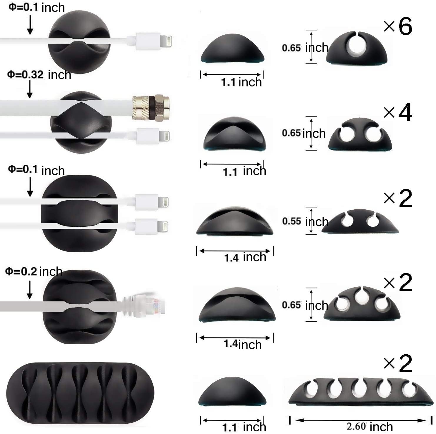 Ohill Cable Clips, 16 Pack Black Self Adhesive Cord Holder, Ideal Cable Management Cord Organizer Wire Keeper For Desk, Nightsta