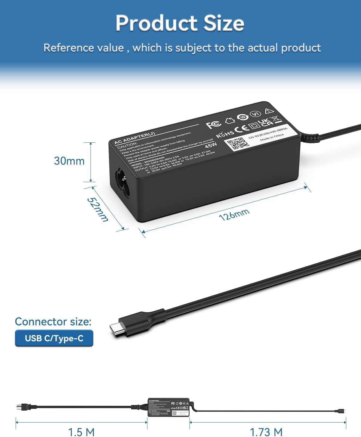 Usb C 45W Charger Laptop Charger, Universal Power Adapter For Hp, Lenovo, Dell, Acer, Asus, Samsung, Google Laptop Chromebook Power Supply Cord