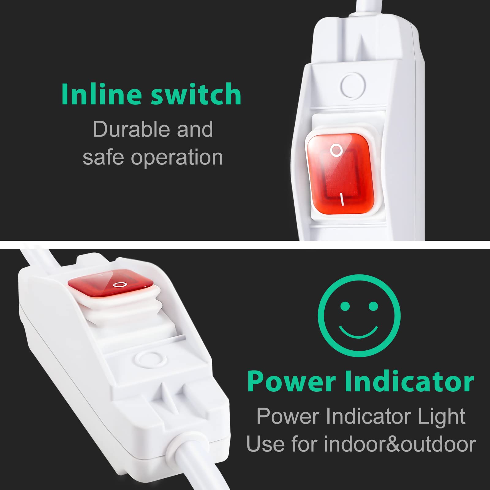 Outdoor Waterproof Extension Cord With Switch   3 Prong, On/Off Switch With Sjtw Extension Cord, Heavy Duty, 125V/250V (15 Ft, W