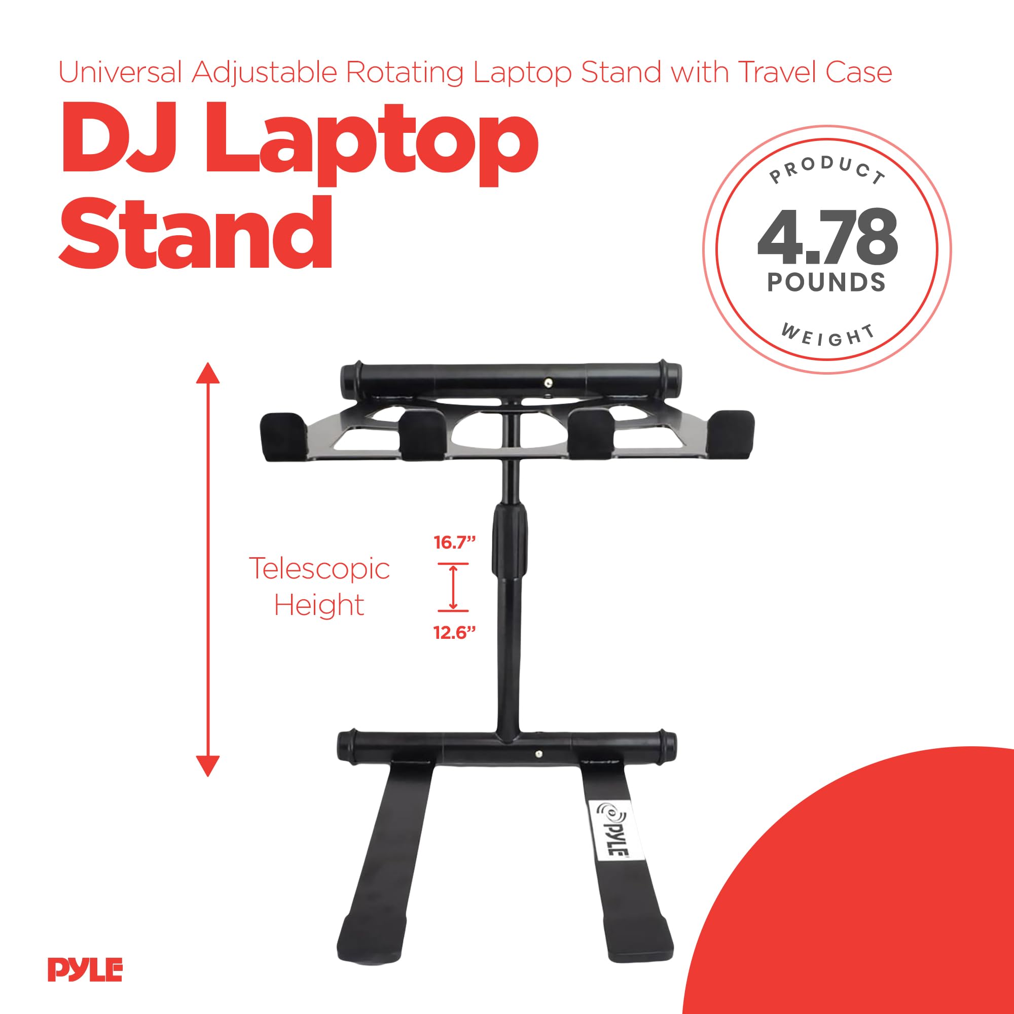Pyle Portable Folding Laptop Stand - Standing Table With Adjustable Angle, Foldable Height And Four Prong Anti-Slip Tray For Ipa