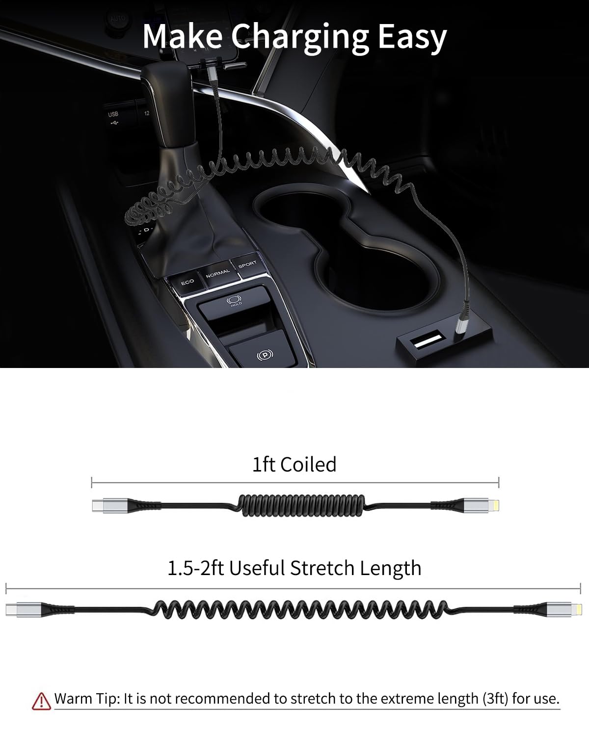 Coiled Usb C To Lightning Cable, 2Pack Retractable Usb C Iphone Charger Cord For Car Short Coiled Usb Tpye C To Lightning Cable