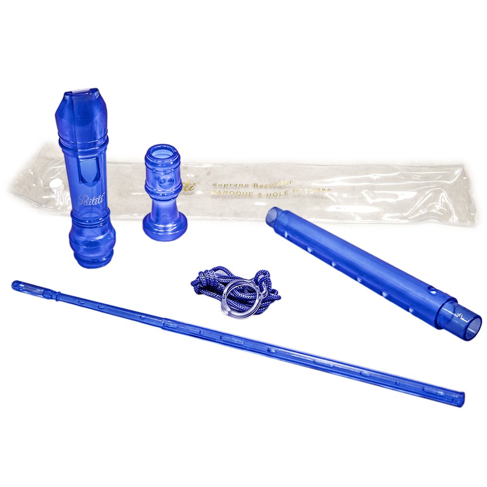 Paititi Soprano Recorder 8 Hole With Cleaning Rod + Carrying Bag, Transparent Blue Color, Key Of C
