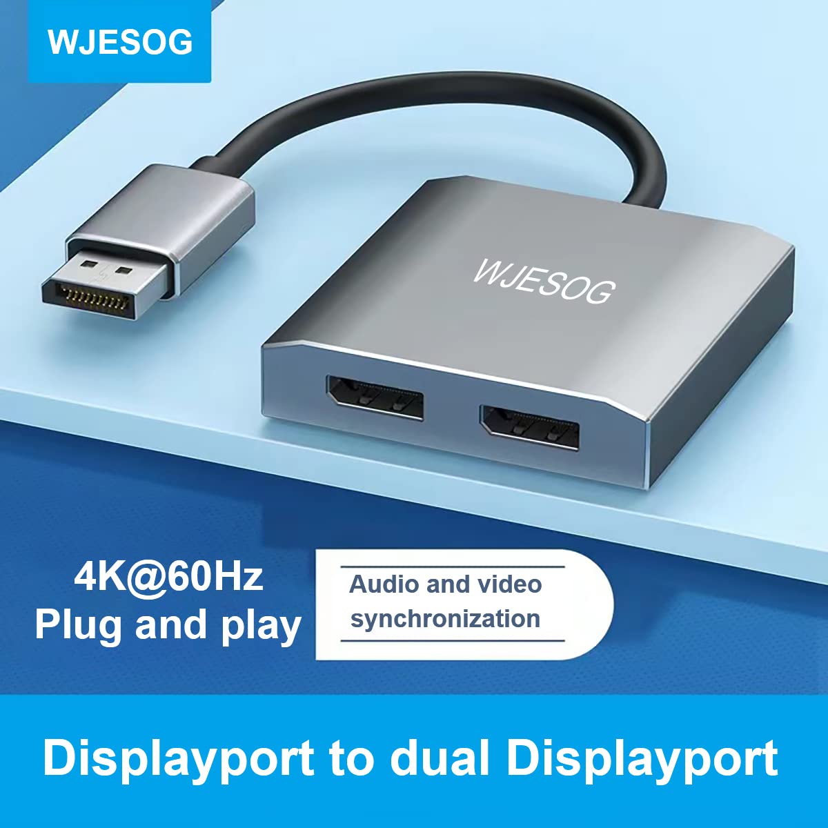 Wjesog Displayport To Dual Displayport Splitter Dual 4K@60Hz Resolution,Dp To 2 Displayport Hub Multi Stream Transport Support 4