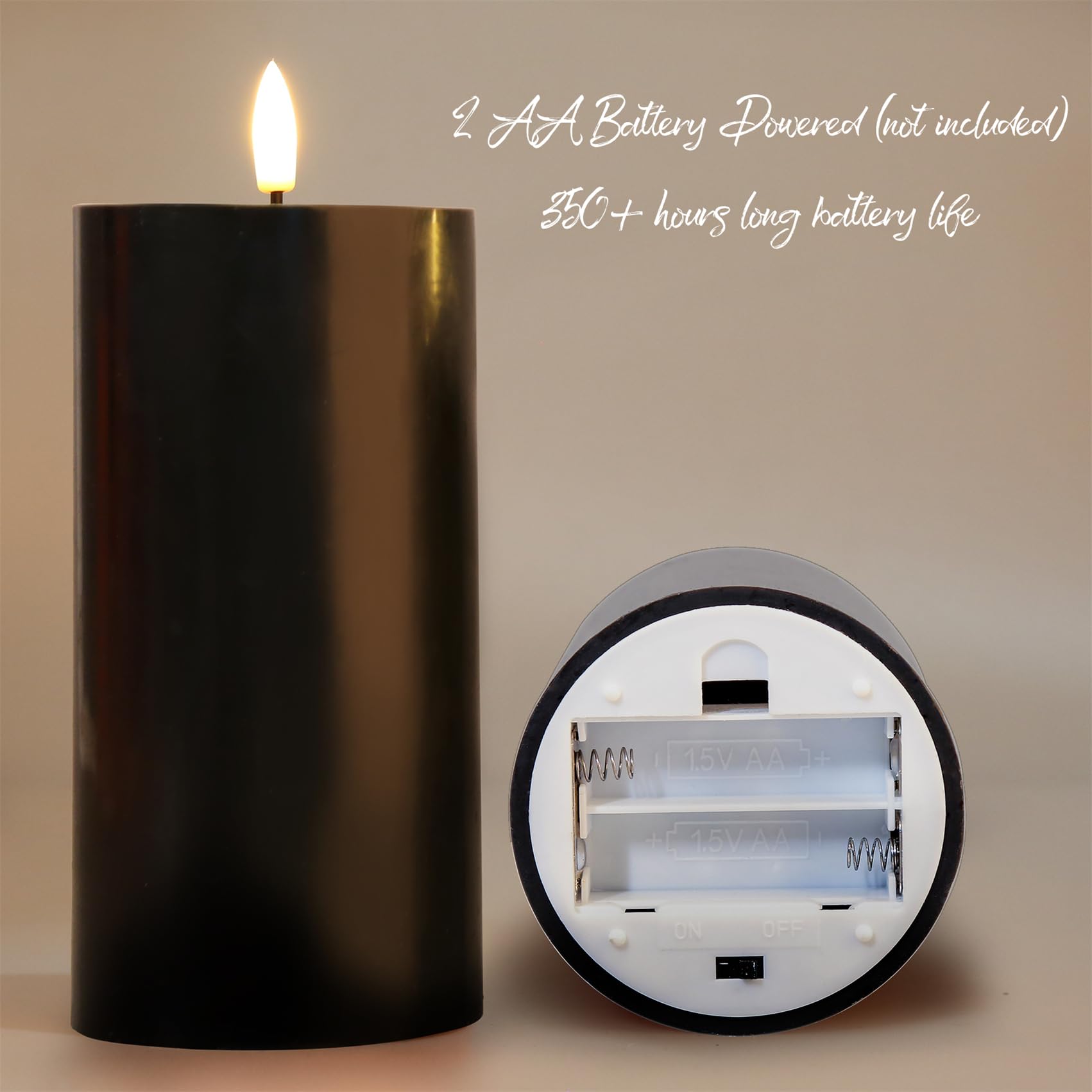 Girimax Black Flat Top Flameless Pillar Candles With Remote, Real Wax Flickering Battery Operated Gothic Led Candles F 3'' H 4''