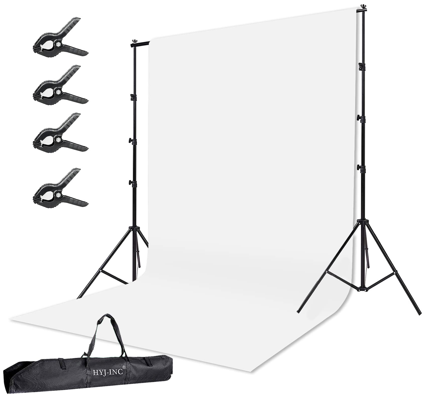 Hyj Inc Photo Background Support System With 10 X 10Ft Backdrop Stand Kit,10 X12Ft 100% White Cotton Muslin Backdrop,Clamp,Carry