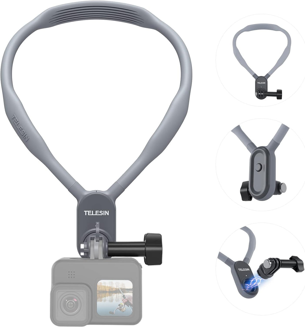 Telesin Plus Magnetic Neck Mount Necklace Holder, Chest Head Shoulder Lanyard Strap Body Clip For Gopro 13 12 11 10 9 8 Insta360 X3 X4 Go3 Dji Action 3 4 5 Pro Osmo Pocket 3 Bike Motorcycle Accessory